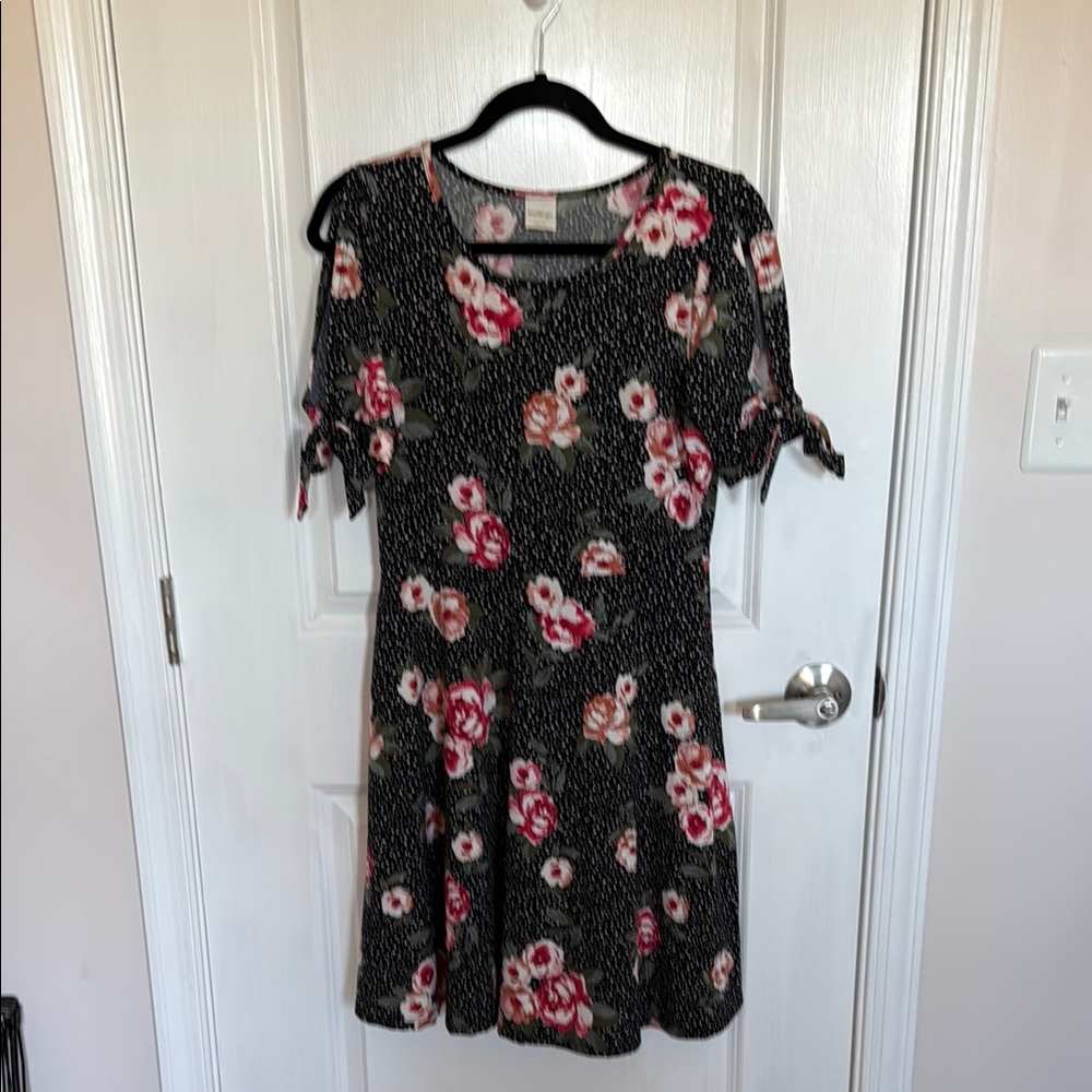 Floral Black Dress with Pink and Red Flowers